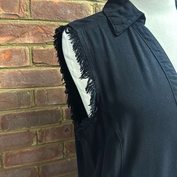 Maven West Women’s Black Frayed Button Front Sleeveless Dress Size Large NEW - Picture 4 of 9